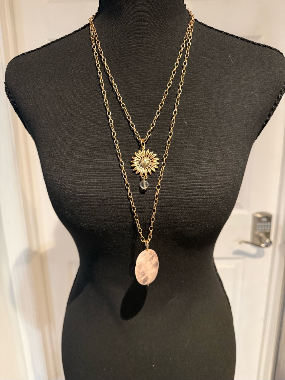 Katia Designs Gold Sunflower Pendant Necklace with Rose Quartz - You Do You